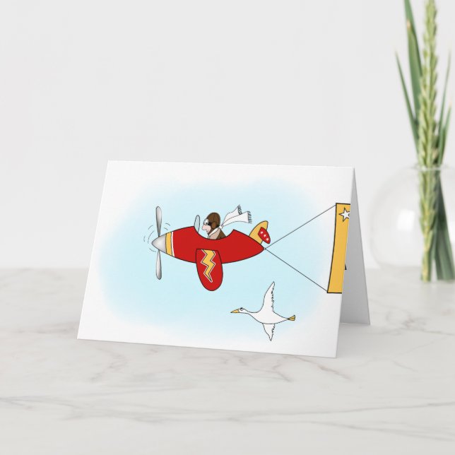 1st or Any Age Red and Yellow Airplane Birthday Card (Front)