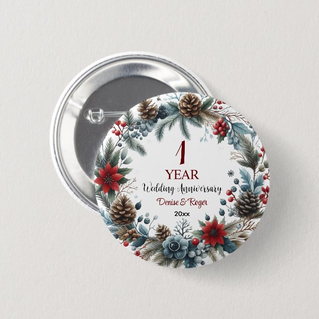 1st Paper Wedding Anniversary Elegant Winter 2 Inch Round Button (Front & Back)