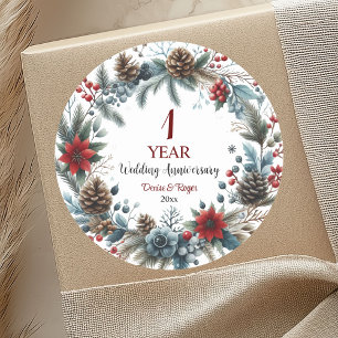 1st Paper Wedding Anniversary Elegant Winter Classic Round Sticker