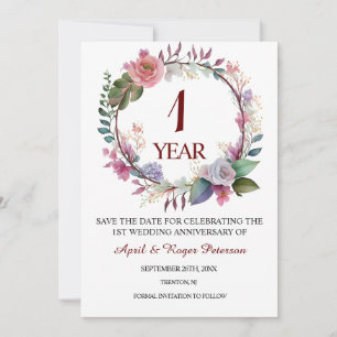 1st Paper Wedding Anniversary Floral Save The Date