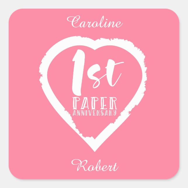1ST paper wedding anniversary heart Square Sticker (Front)
