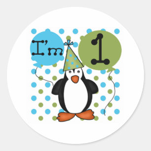 1st Penguin Birthday Classic Round Sticker