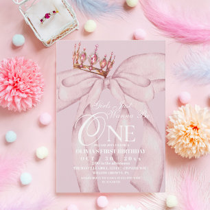 1st Pink Bow Girls Just Wanna Be One Birthday Invitation