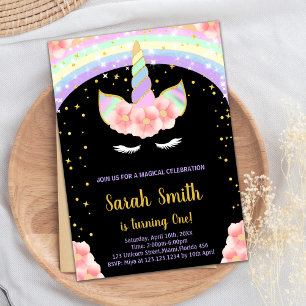 1st Pink Unicorn Birthday Invitations