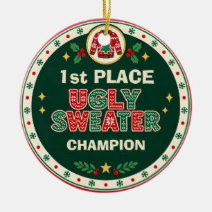 1st Place Ugly Christmas Sweater Contest Winner Ceramic Ornament