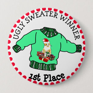 1st Place Ugly Sweater Winner Christmas Contest 4 Inch Round Button