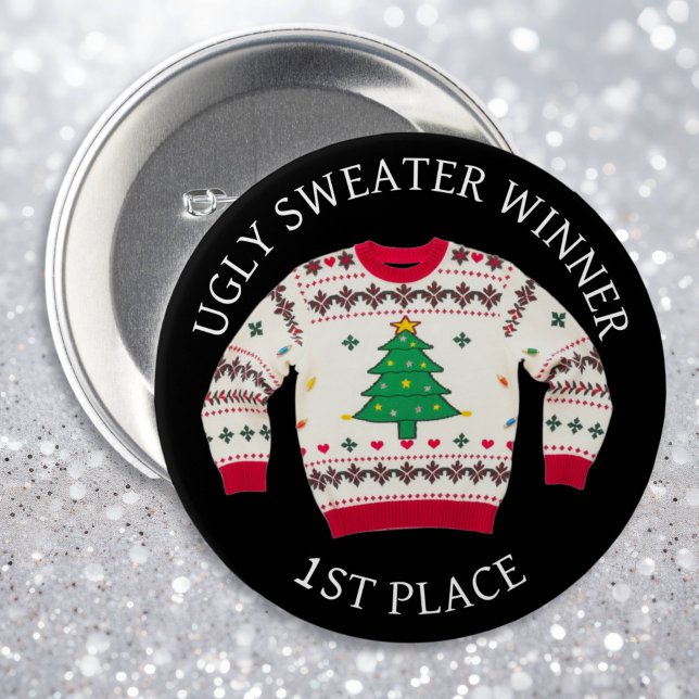 1st Place Ugly Sweater Winner | Funny Christmas  3 Inch Round Button (Creator Uploaded)