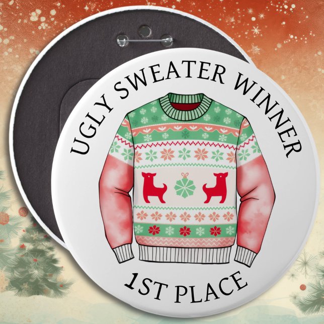 1st Place Ugly Sweater Winner | Funny Christmas  6 Inch Round Button (Creator Uploaded)