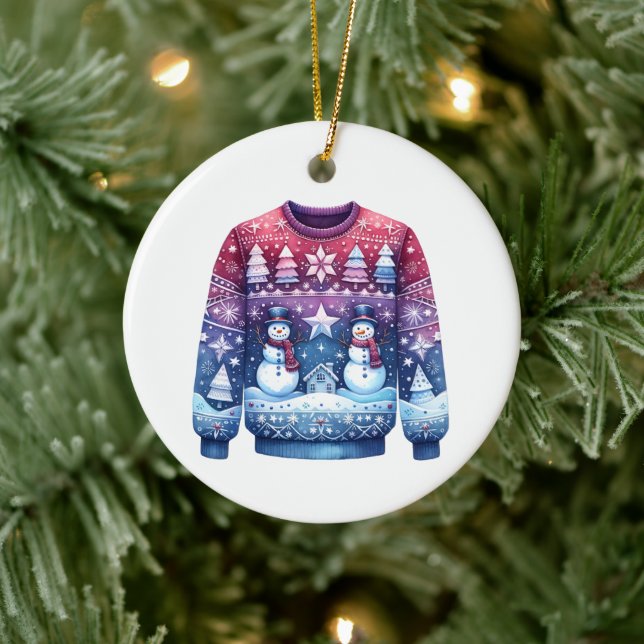 1st Place Winner Ugly Sweater Blue Red Purple Ceramic Ornament (Tree)
