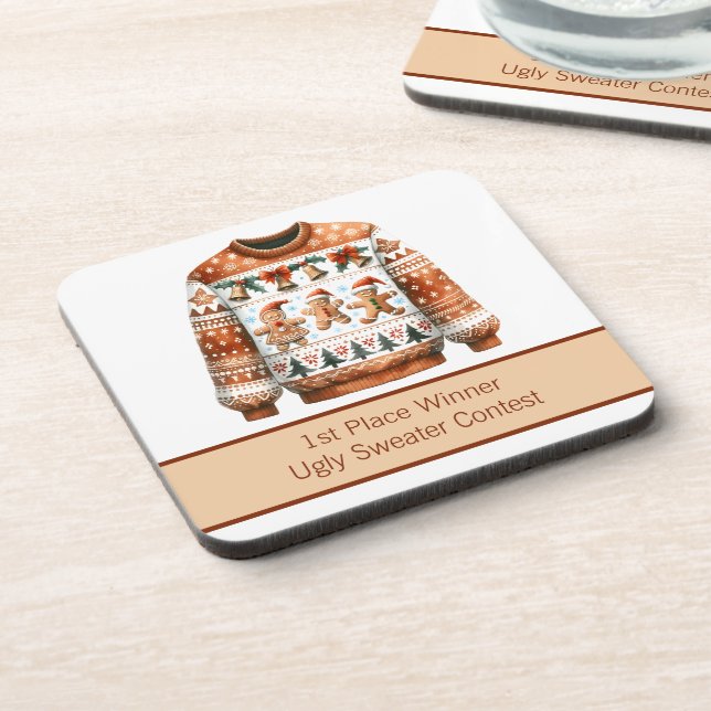 1st Place Winner Ugly Sweater Contest Gingerbread Coaster (Left Side)