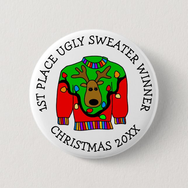 1st Place Winner Ugly Sweater Contest Prize   2 Inch Round Button (Front)