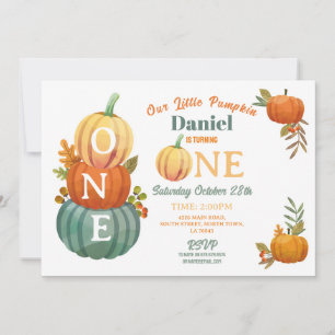 1st Pumpkin Birthday Harvest Party Boys Blue Invitation