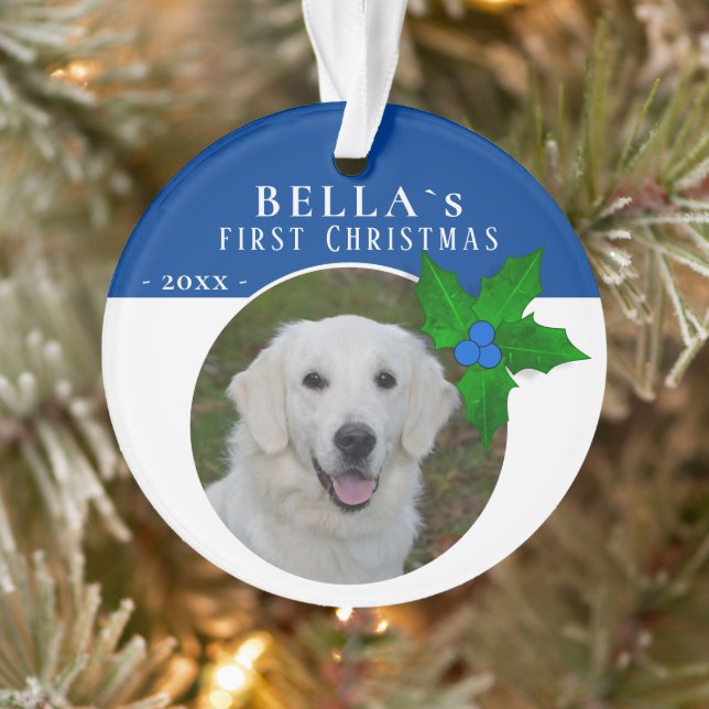 1st Puppy`s Christmas Holly Berry Dog Pet Photo Ornament (Tree)