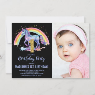 1st Rainbow Unicorn Birthday Invitations photo