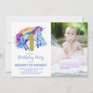 1st Rainbow Unicorn Birthday Invitations photo