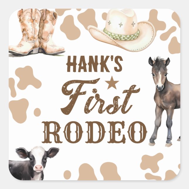 1st Rodeo Birthday Boy Western Square Sticker (Front)