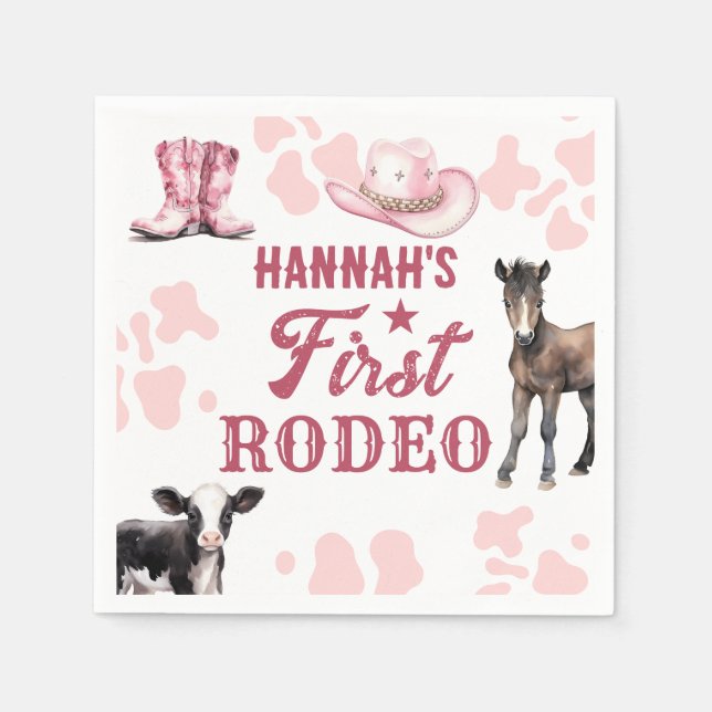 1st Rodeo Birthday Pink Western Paper Napkin (Front)