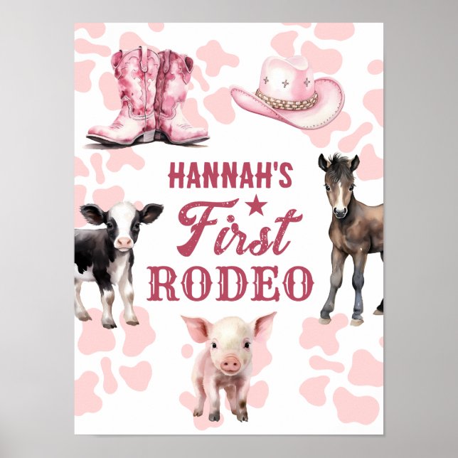 1st Rodeo Pink Birthday Poster (Front)