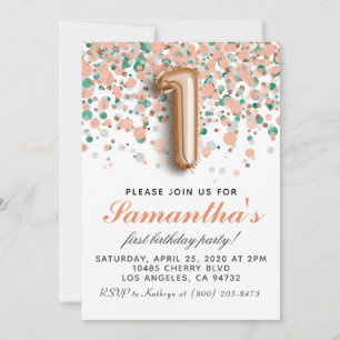 1st Rose Gold Birthday Invitation
