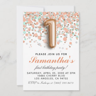 1st Rose Gold Birthday Invitation
