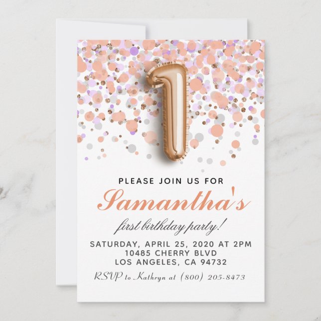 1st Rose Gold Birthday Invitation (Front)