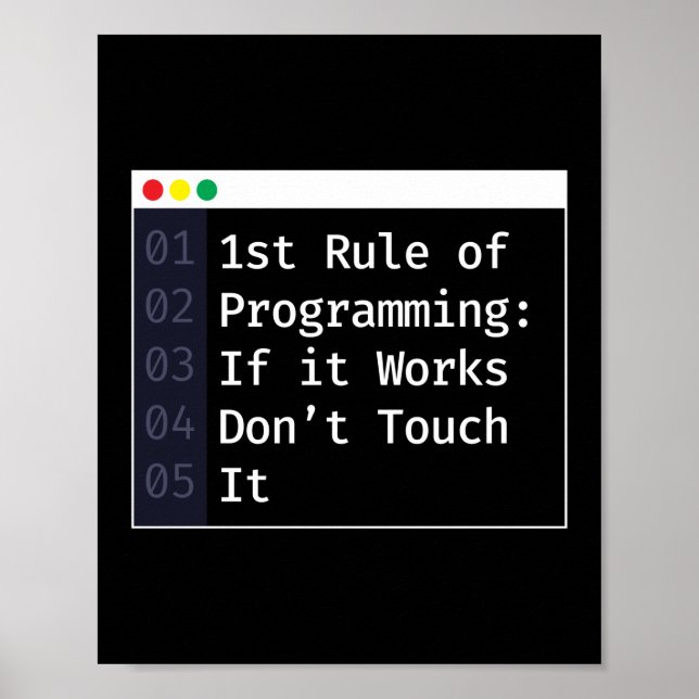 1st Rule Of Programming Programmer Coding Poster (Front)