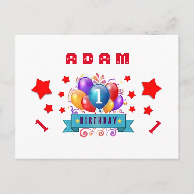 1st Save Date Birthday Balloons and Stars S01L Announcement Postcard (Front)