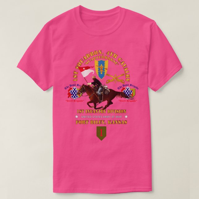 1st Squadron 4th Cavalry 1st Inf Div Devil Bde Ft  T-Shirt (Design Front)
