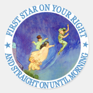 1ST STAR ON YOUR RIGHT, STRAIGHT ON UNTIL MORNING CLASSIC ROUND STICKER