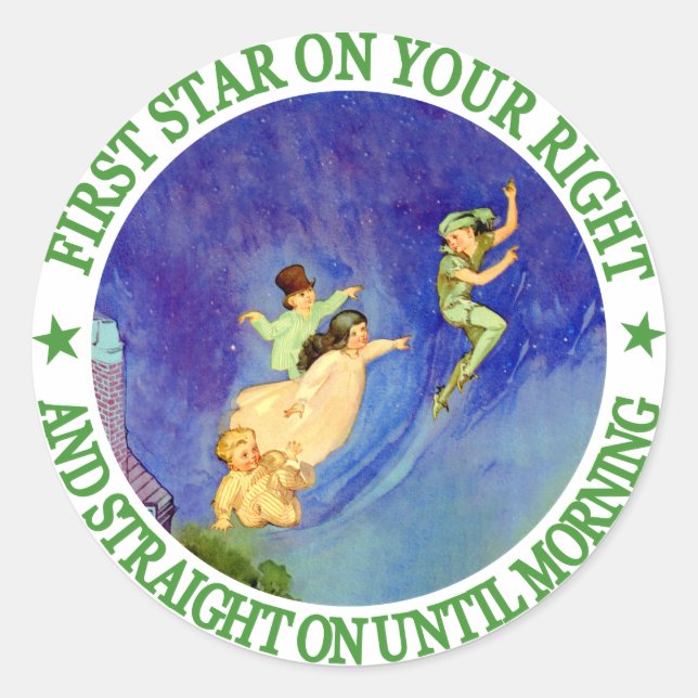 1ST STAR ON YOUR RIGHT, STRAIGHT ON UNTIL MORNING CLASSIC ROUND STICKER (Front)