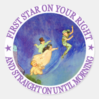 1ST STAR ON YOUR RIGHT, STRAIGHT ON UNTIL MORNING CLASSIC ROUND STICKER