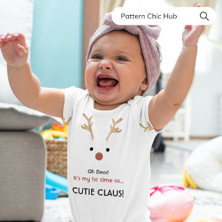 1st Time Baby Cutie Claus White Family Christmas Baby Bodysuit