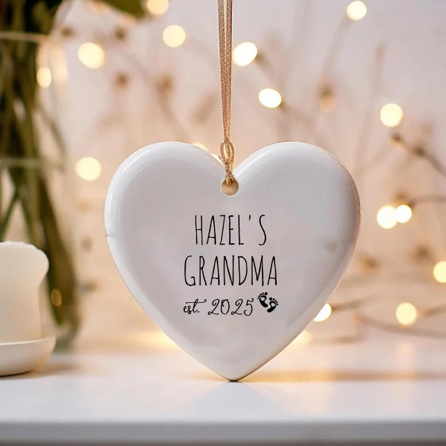 1st Time Grandma Chic Heart Pregnancy Announcement Ceramic Ornament (1st Time Grandma Chic Heart Pregnancy Announcement Ceramic Ornament)