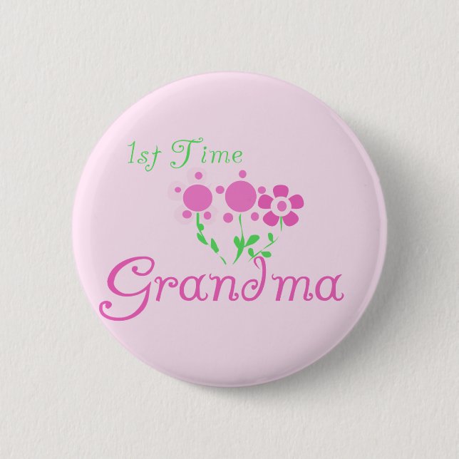 1st  Time Grandma-Pink Flowers 2 Inch Round Button (Front)