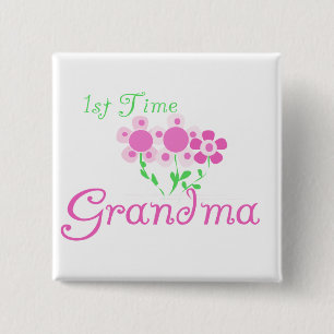 1st  Time Grandma-Pink Flowers 2 Inch Square Button