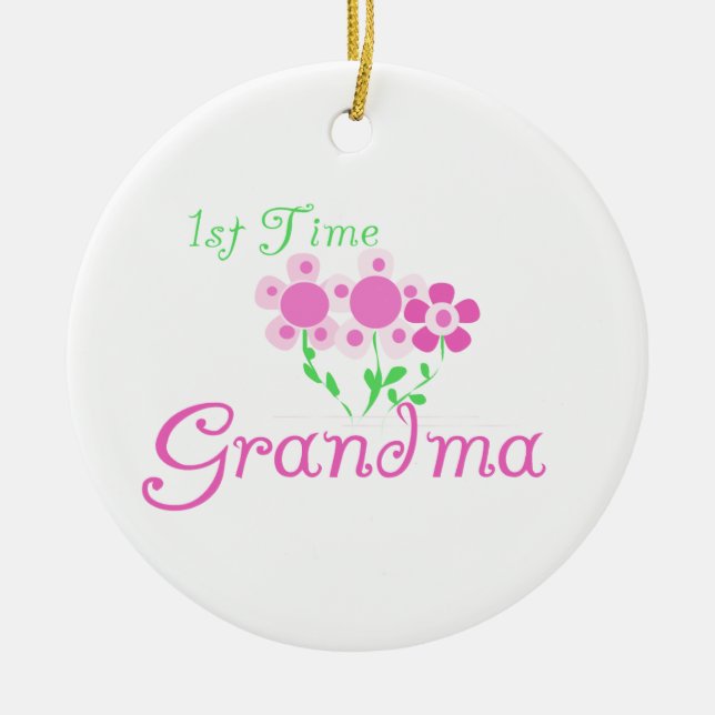 1st Time Grandma Pink Flowers Gifts Ceramic Ornament (Front)