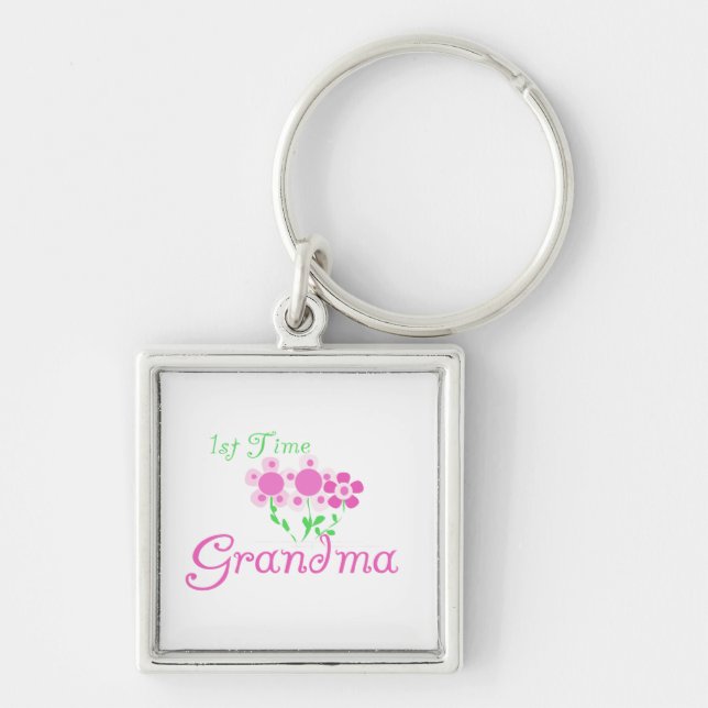 1st Time Grandma Pink Flowers Gifts Keychain (Front)
