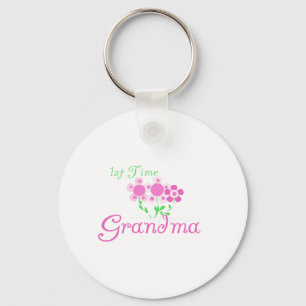 1st Time Grandma-Pink Flowers Keychain