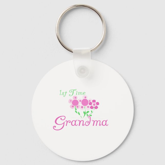 1st  Time Grandma-Pink Flowers Keychain (Front)