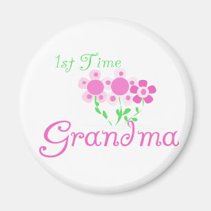 1st Time Grandma-Pink Flowers Magnet