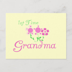 1st  Time Grandma-Pink Flowers Postcard