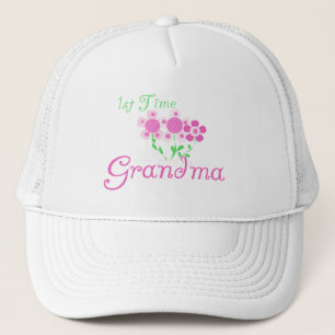 1st Time Grandma-Pink Flowers Trucker Hat
