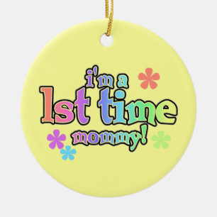 1st Time Mommy Rainbow Text Gifts Ceramic Ornament