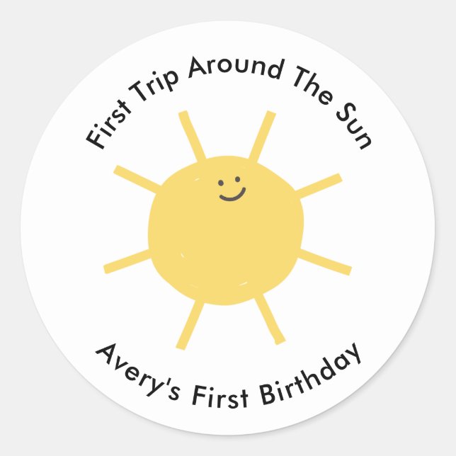 1st Trip Around the Sun 1st Birthday Party Classic Round Sticker (Front)