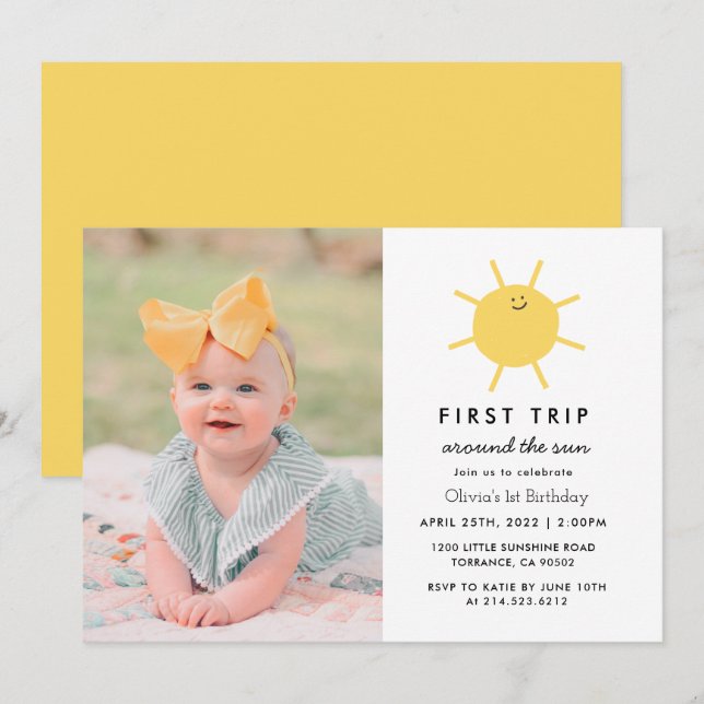 1st Trip Around The Sun 1st Birthday Photo Invitation (Front/Back)