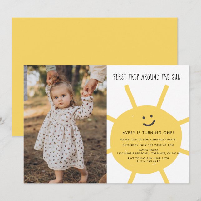 1st Trip Around The Sun Birthday Photo Invitation (Front/Back)