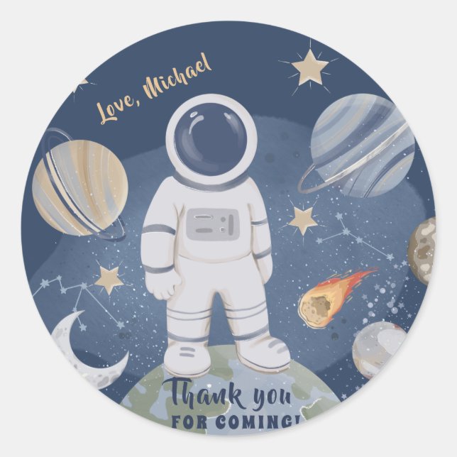 1st Trip Galaxy Boy Birthday Thank You Classic Rou Classic Round Sticker (Front)