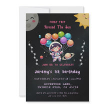 1st Trip Modern Watercolor Space 1st Birthday Boy