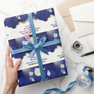 1st Trip Watercolor Outer Space 1st Birthday Boy Wrapping Paper