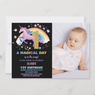 1st Unicorn Birthday Invitations with photo